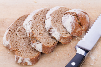 homemade fresh baked bread and knife