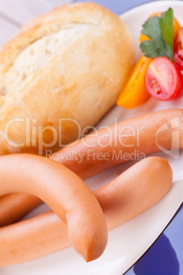 tasty sausages frankfurter with grain bread