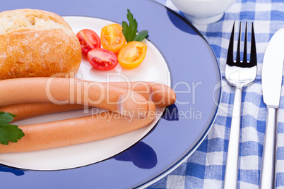 tasty sausages frankfurter with grain bread