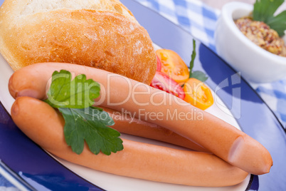 tasty sausages frankfurter with grain bread