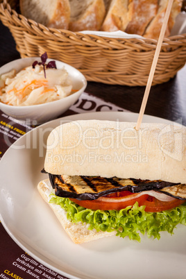 delicious vegan vegetarian burger with grilled eggplant