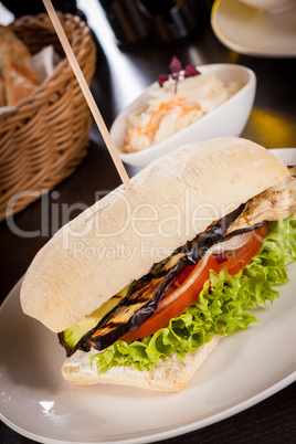 delicious vegan vegetarian burger with grilled eggplant