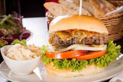 Cheeseburger with cole slaw