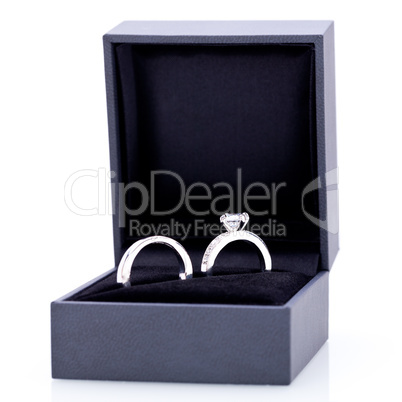 Jewelry box with two elegant silver rings