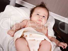 sweet little baby infant toddler on blanket in basket