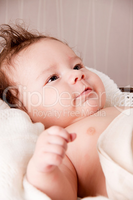 sweet little baby infant toddler on blanket in basket