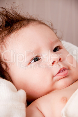 sweet little baby infant toddler on blanket in basket