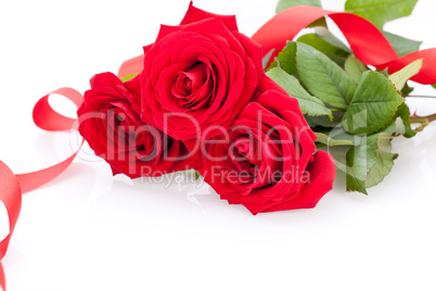 Bouquet of red roses with ribbon border