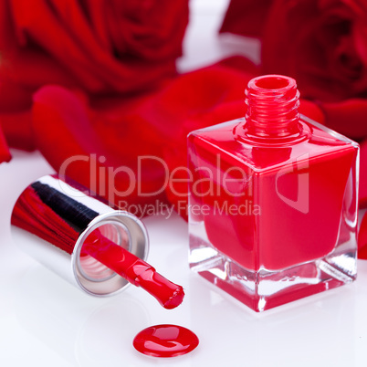 Elegant red nail varnish in a stylish bottle