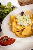 Crisp corn nachos with guacamole sauce