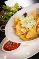 Crisp corn nachos with guacamole sauce