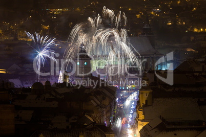 New Year fireworks in Brasov, Romania