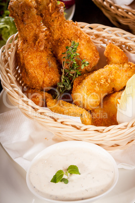 Crisp crunchy golden chicken legs and wings