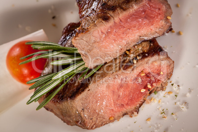 Succulent medium rare beef steak