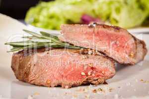 Succulent medium rare beef steak