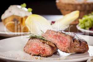 Succulent medium rare beef steak