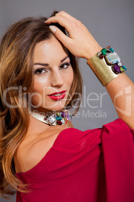 attractive brunette woman with glamour jewellry