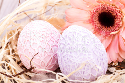 Beautiful Easter eggs in crocheted covers