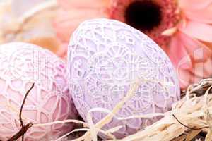 Beautiful Easter eggs in crocheted covers