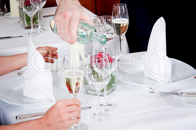 man and woman for dinner in restaurant