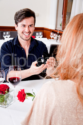 happy couple in restaurant romantic date