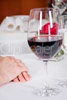 happy smiling couple in restaurant celebrate