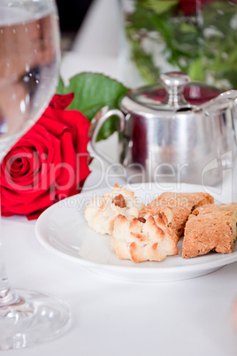 waiter serve fresh espresso for happy couple