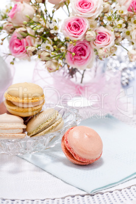 traditional delicious sweet  macarons  coffee