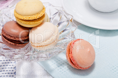 traditional delicious sweet  macarons  coffee