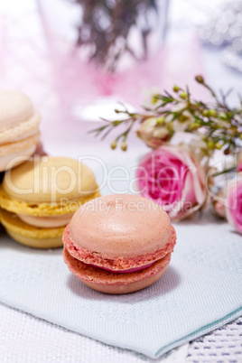 traditional delicious sweet  macarons  coffee