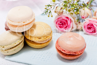 traditional delicious sweet  macarons  coffee