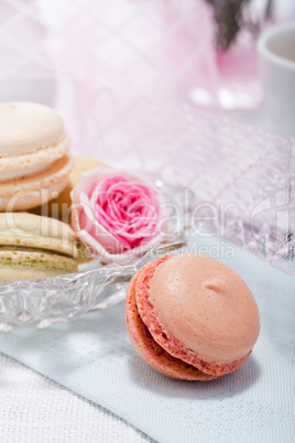 traditional delicious sweet  macarons  coffee