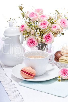 traditional delicious sweet  macarons  coffee