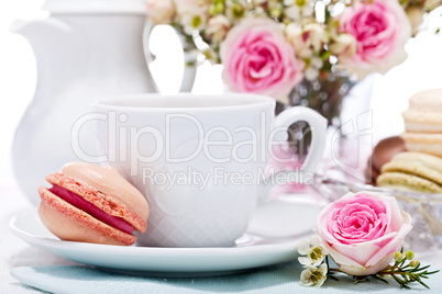 traditional delicious sweet  macarons  coffee