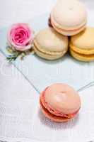 traditional delicious sweet  macarons  coffee