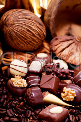 collection of different sweet chocolate pralines