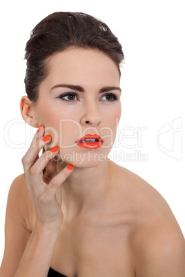 perfect beauty woman face with orange lips isolated