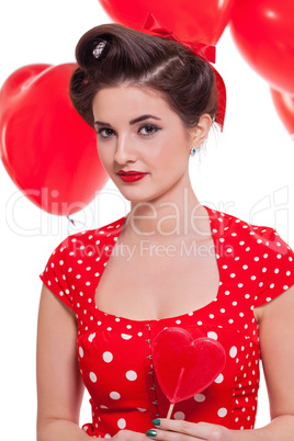 smiling young attractive girl woman with red lips isolated