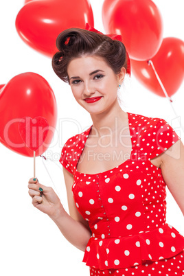 smiling young attractive girl woman with red lips isolated