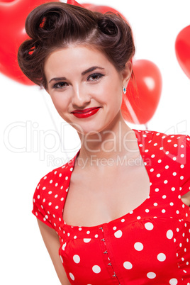 smiling young attractive girl woman with red lips isolated