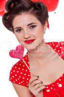 smiling young attractive girl woman with red lips isolated