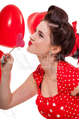 smiling young attractive girl woman with red lips isolated