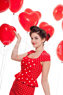 smiling young attractive girl woman with red lips isolated