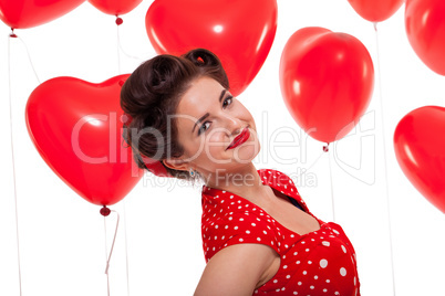 smiling young attractive girl woman with red lips isolated