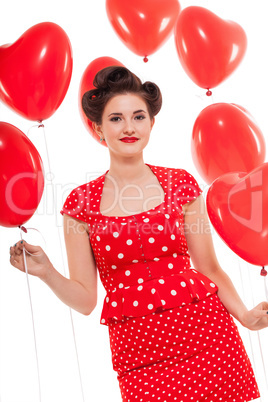 smiling young attractive girl woman with red lips isolated