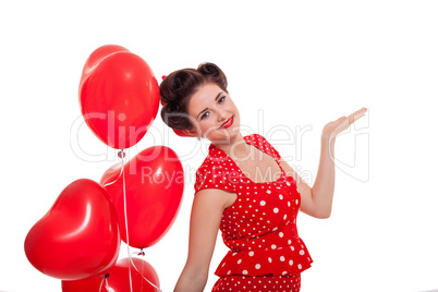 smiling young attractive girl woman with red lips isolated