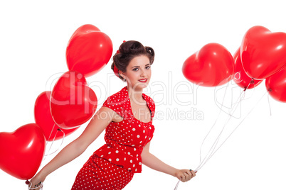 smiling young attractive girl woman with red lips isolated