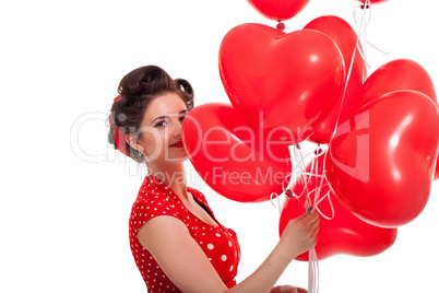 smiling young attractive girl woman with red lips isolated