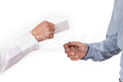 hands and business card closeup isolated