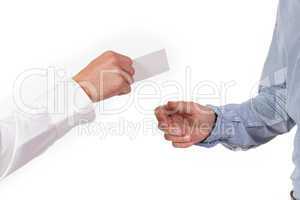 hands and business card closeup isolated